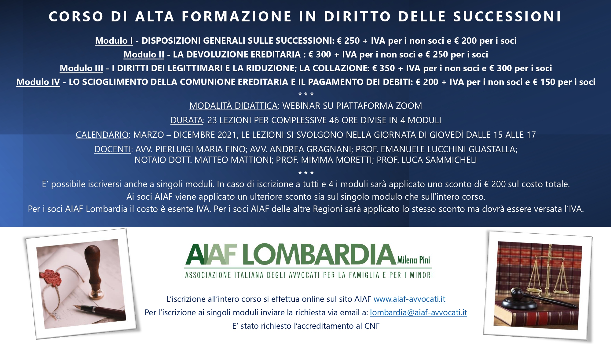 Riprende, dopo la pausa estiva, il corso di alta formazione in diritto delle successioni con l’avvio del terzo modulo.